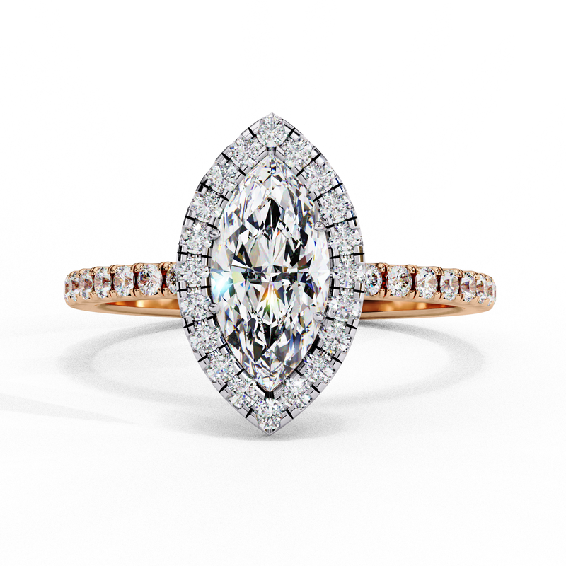 14K Gold Lab Grown Diamond Marquise Halo Engagement Ring, E-F Color, VS-VVS Clarity