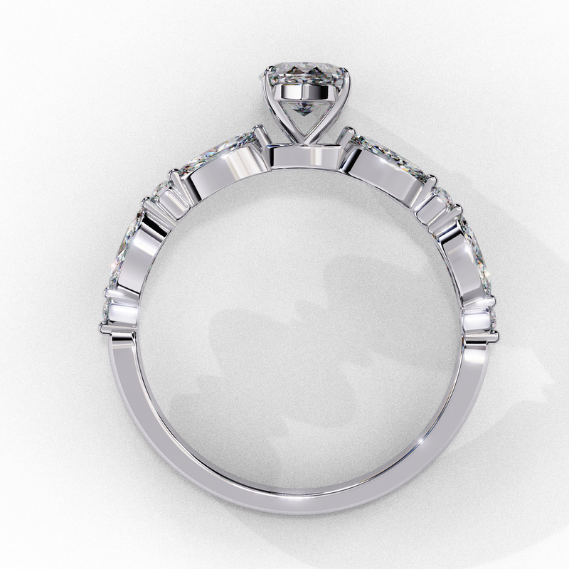 14K Lab Grown Diamond Marquise Engagement Ring with Marquise Side Stones, E-F Color, VVS-VS Clarity