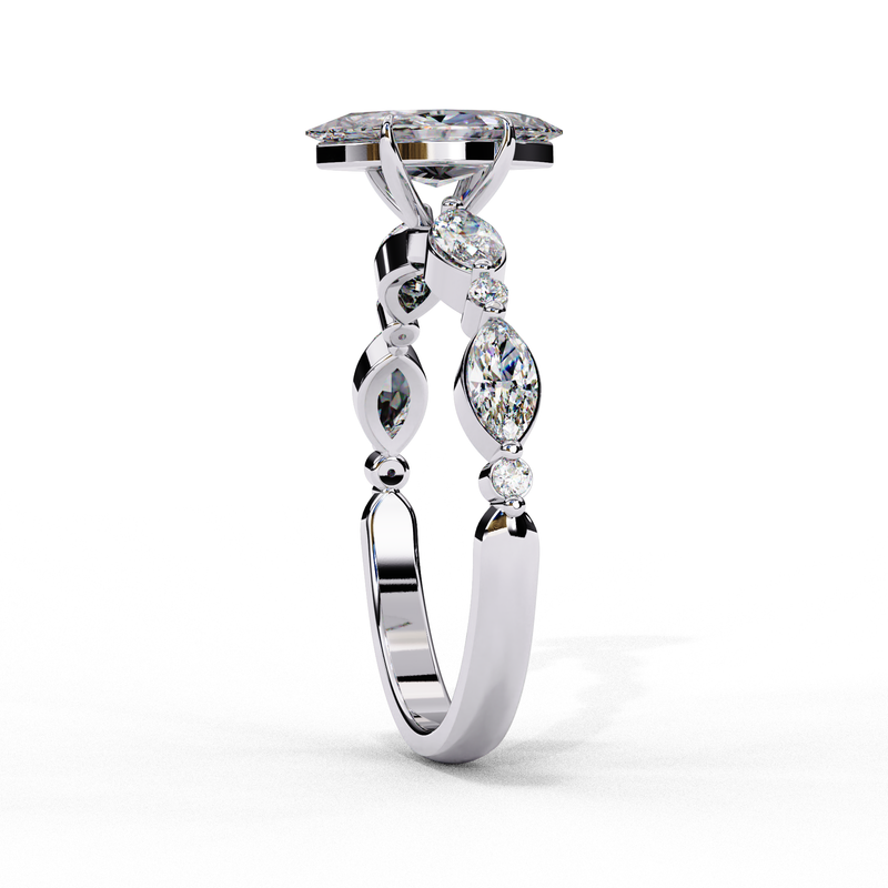 14K Lab Grown Diamond Marquise Engagement Ring with Marquise Side Stones, E-F Color, VVS-VS Clarity