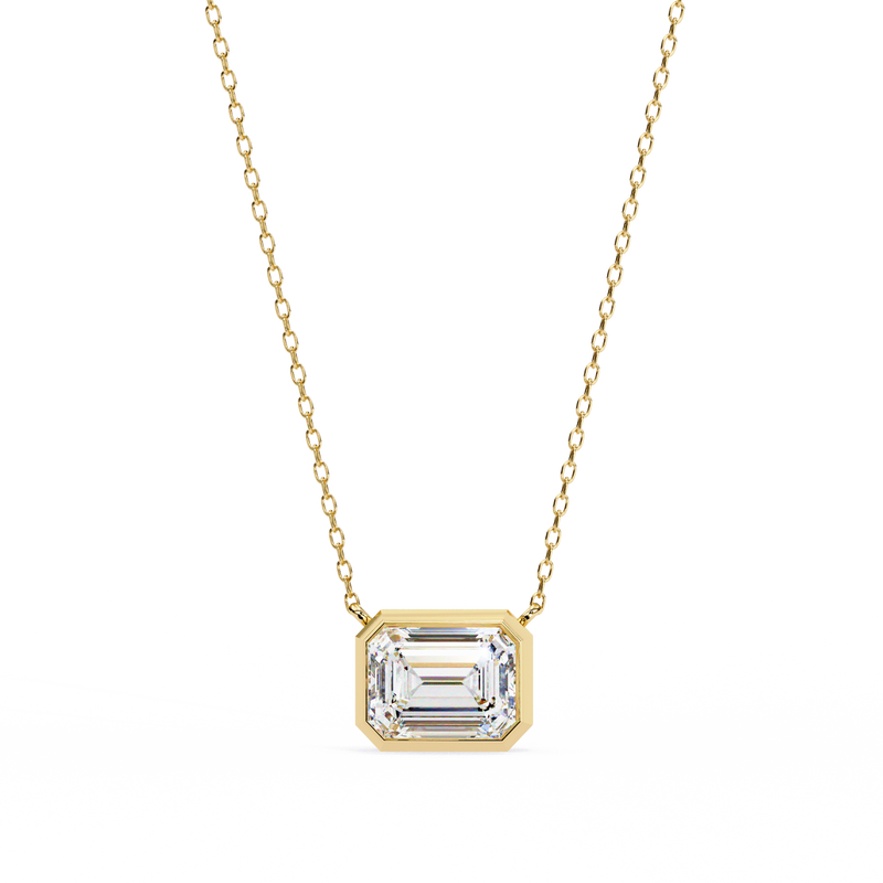 14K IGI Certified Emerald Cut Diamond Solitaire Pendant – D-E Color, VVS–VS Clarity, Rabbit Ear Bail