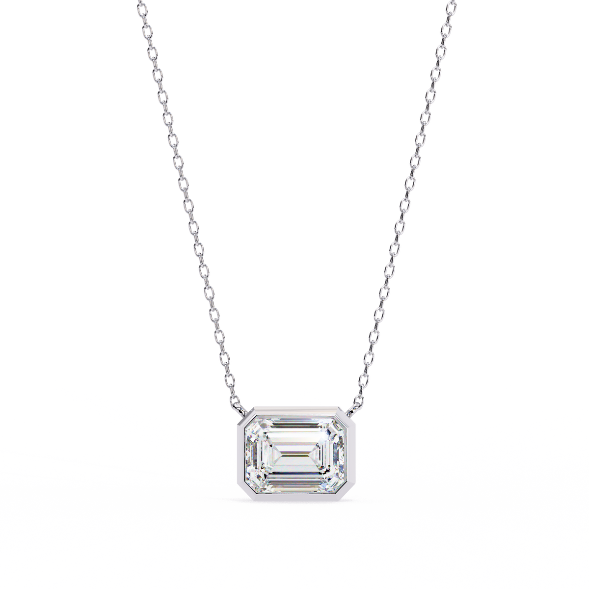14K IGI Certified Emerald Cut Diamond Solitaire Pendant – D-E Color, VVS–VS Clarity, Rabbit Ear Bail