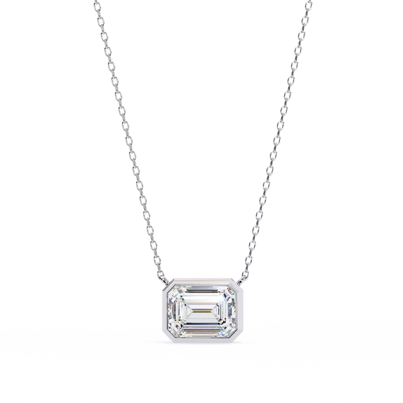 14K IGI Certified Emerald Cut Diamond Solitaire Pendant – D-E Color, VVS–VS Clarity, Rabbit Ear Bail