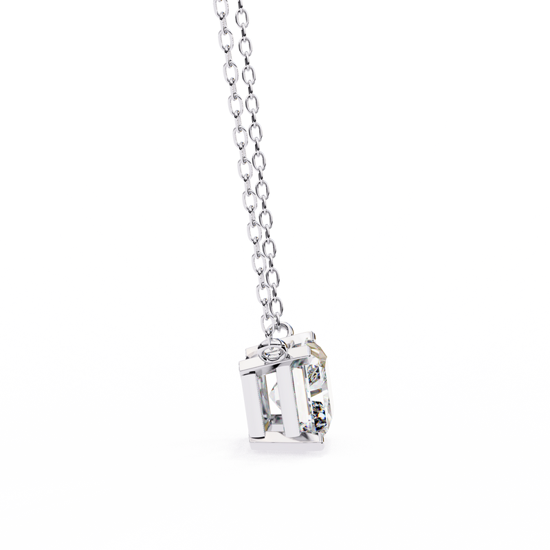 14K White Gold IGI Certified Radiant Cut Diamond Solitaire Pendant – D-E Color, VVS–VS Clarity, Rabbit Ear Bail