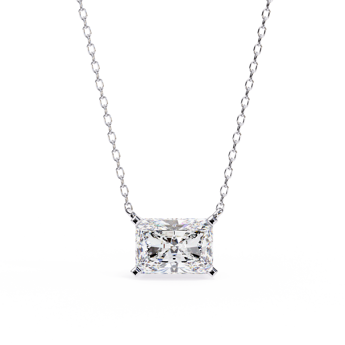 14K White Gold IGI Certified Radiant Cut Diamond Solitaire Pendant – D-E Color, VVS–VS Clarity, Rabbit Ear Bail