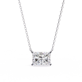 14K White Gold IGI Certified Radiant Cut Diamond Solitaire Pendant – D-E Color, VVS–VS Clarity, Rabbit Ear Bail