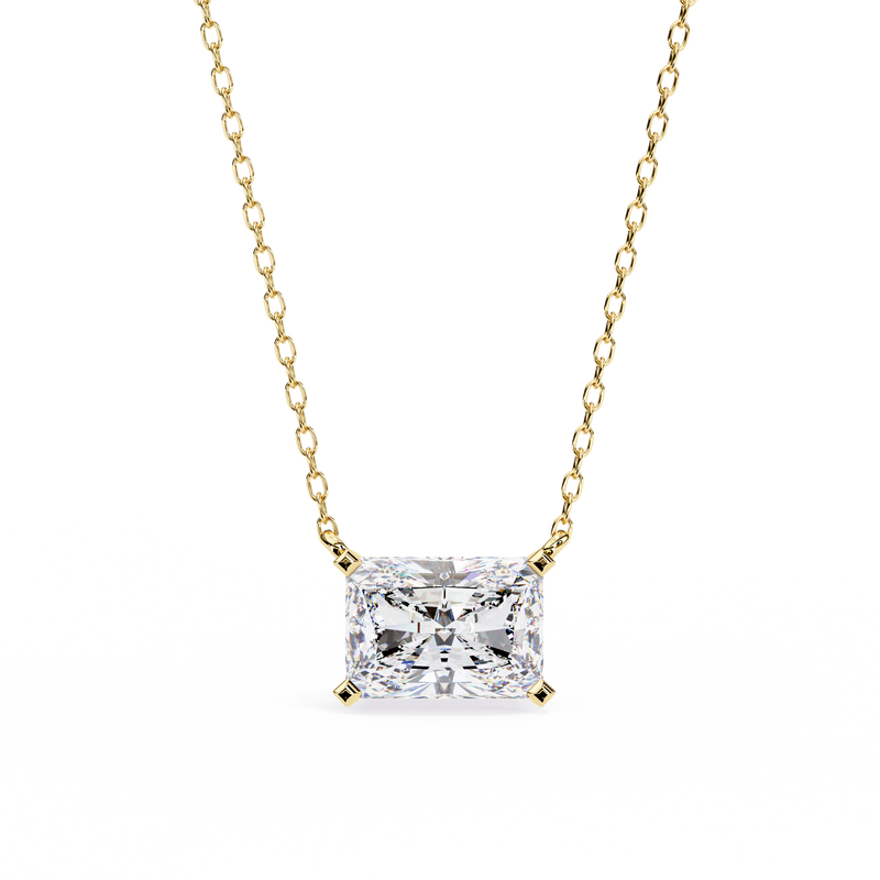 14K White Gold IGI Certified Radiant Cut Diamond Solitaire Pendant – D-E Color, VVS–VS Clarity, Rabbit Ear Bail