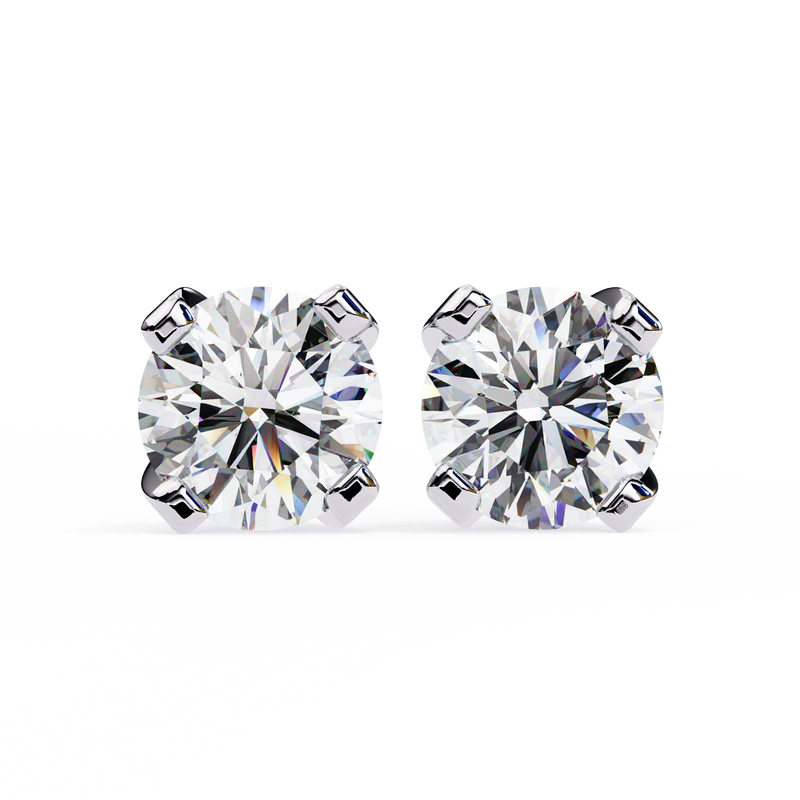 14K White Gold IGI Certified Round Solitaire Stud Earrings, 4 Prong, D-E Color, VVS/VS Clarity