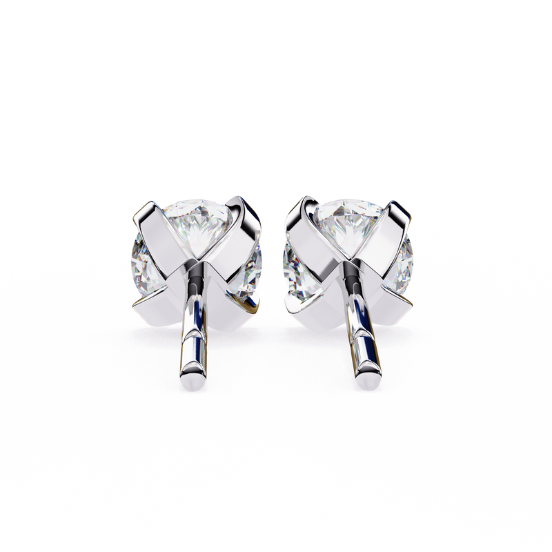 14K White Gold IGI Certified Round Solitaire Stud Earrings, 4 Prong, D-E Color, VVS/VS Clarity
