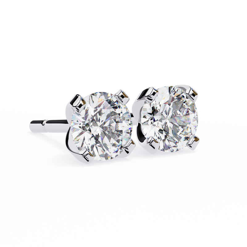 14K White Gold IGI Certified Round Solitaire Stud Earrings, 4 Prong, D-E Color, VVS/VS Clarity