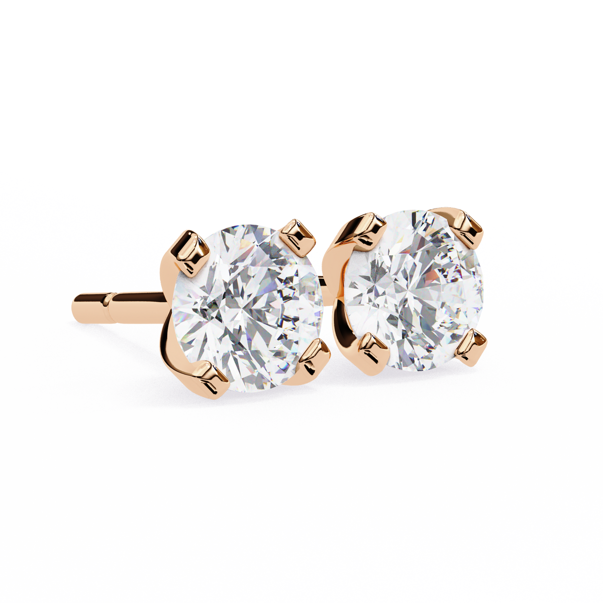 14K White Gold IGI Certified Round Solitaire Stud Earrings, 4 Prong, D-E Color, VVS/VS Clarity