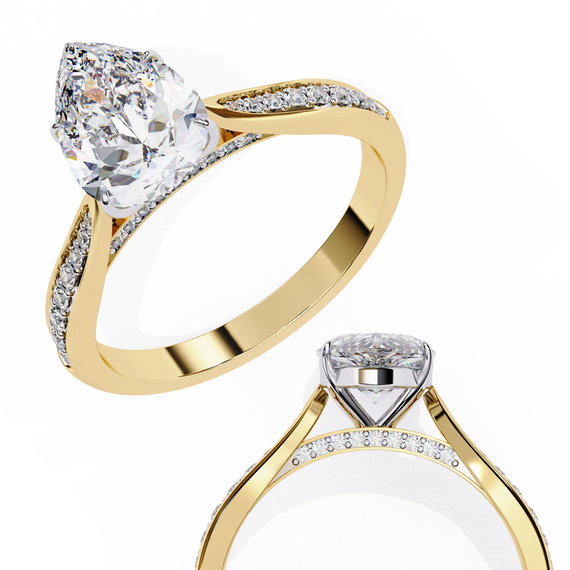 14k IGI certified pear ring with E-F color VVS-VS clarity diamonds 110