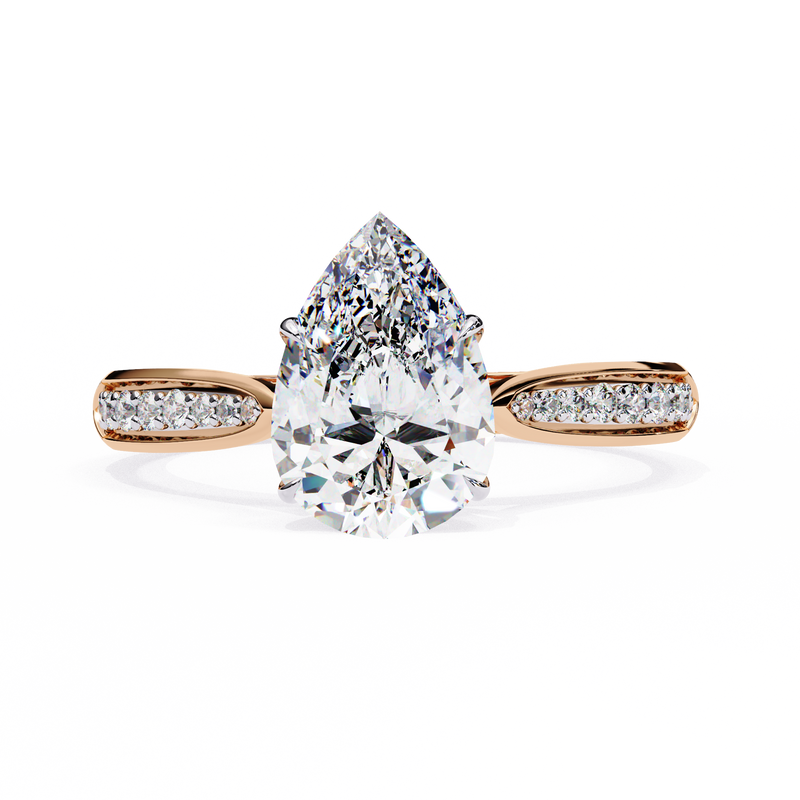 14k IGI certified pear ring with E-F color VVS-VS clarity diamonds 110