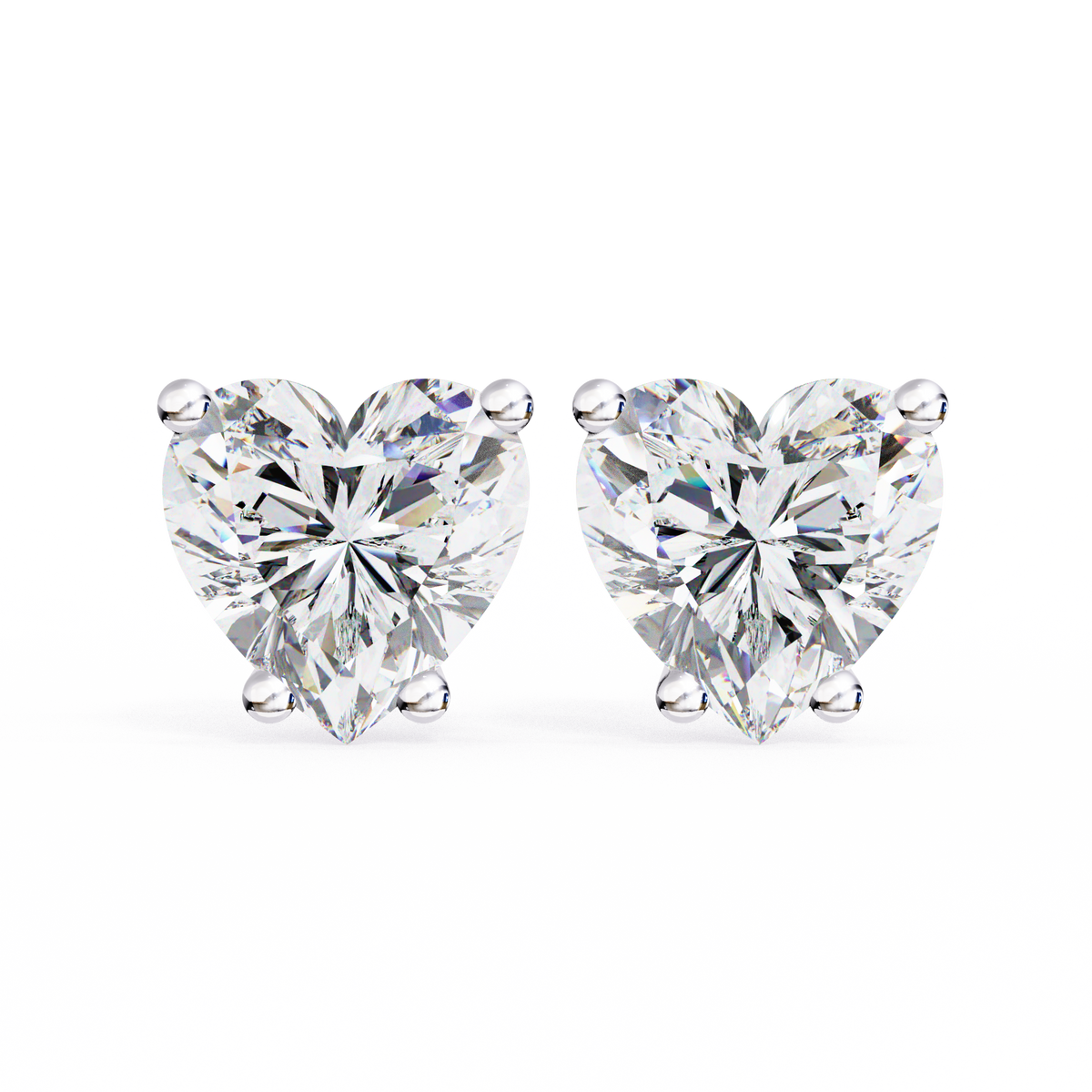 14K White Gold IGI Certified Heart Shape Solitaire Stud Earrings, 4 Prong, D-E Color, VVS/VS Clarity