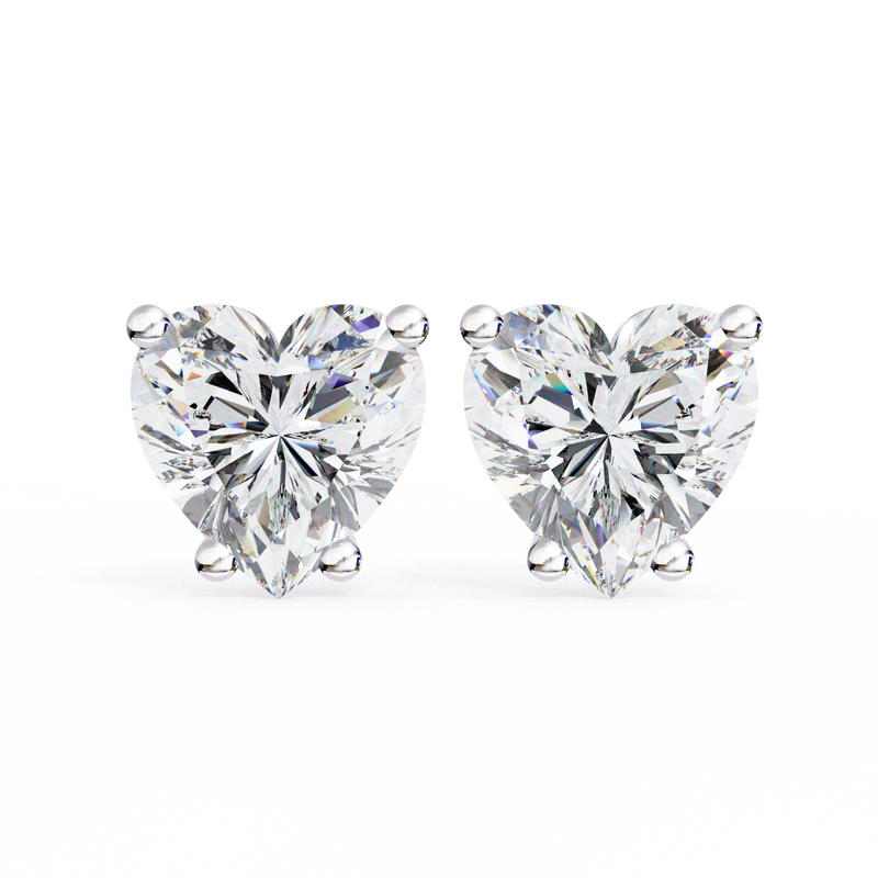 14K White Gold IGI Certified Heart Shape Solitaire Stud Earrings, 4 Prong, D-E Color, VVS/VS Clarity