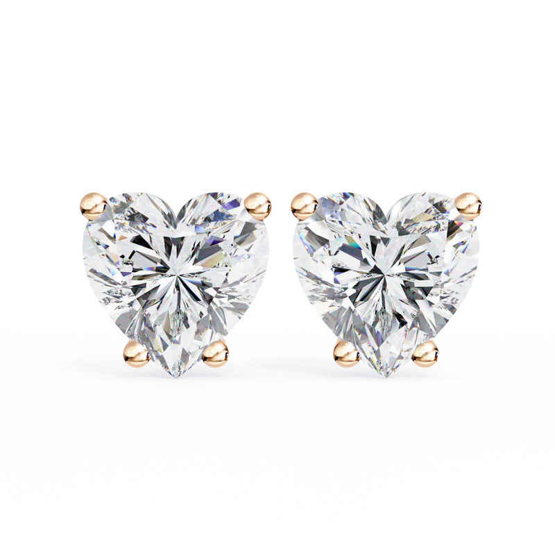 14K White Gold IGI Certified Heart Shape Solitaire Stud Earrings, 4 Prong, D-E Color, VVS/VS Clarity