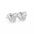 14K White Gold IGI Certified Heart Shape Solitaire Stud Earrings, 4 Prong, D-E Color, VVS/VS Clarity