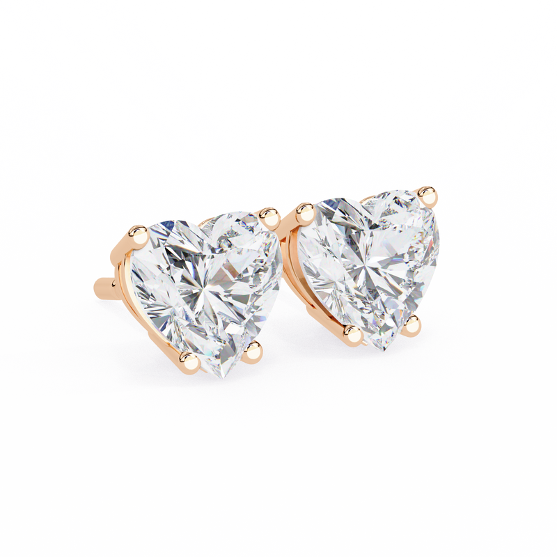 14K White Gold IGI Certified Heart Shape Solitaire Stud Earrings, 4 Prong, D-E Color, VVS/VS Clarity