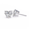 14K White Gold IGI Certified Heart Shape Solitaire Stud Earrings, 4 Prong, D-E Color, VVS/VS Clarity