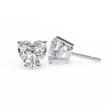 14K White Gold IGI Certified Heart Shape Solitaire Stud Earrings, 4 Prong, D-E Color, VVS/VS Clarity