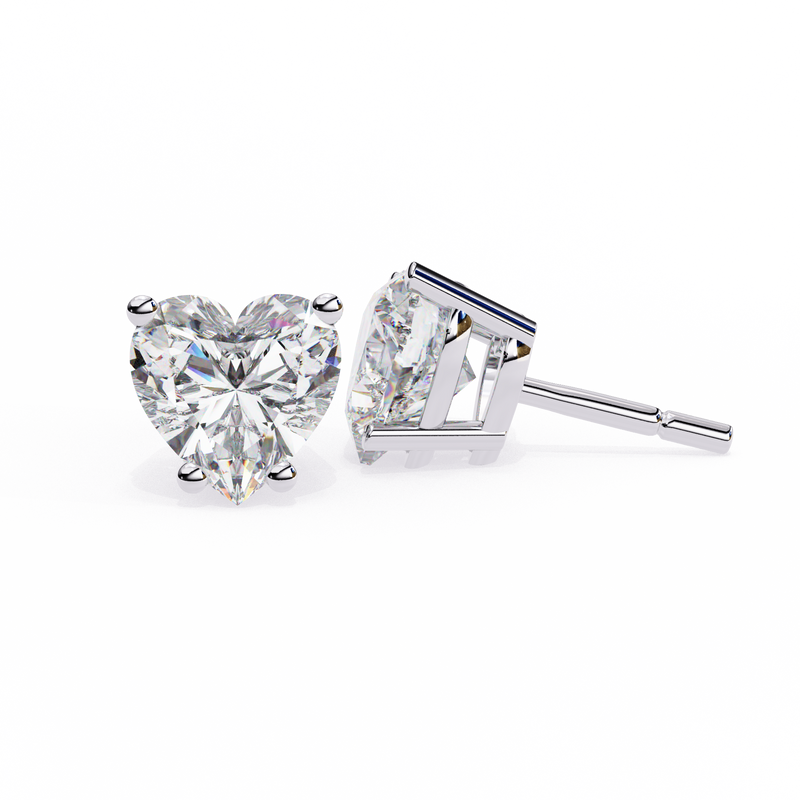 14K White Gold IGI Certified Heart Shape Solitaire Stud Earrings, 4 Prong, D-E Color, VVS/VS Clarity