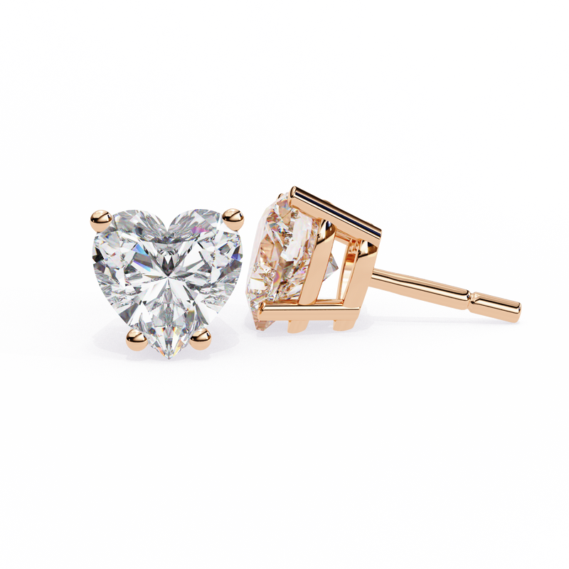 14K White Gold IGI Certified Heart Shape Solitaire Stud Earrings, 4 Prong, D-E Color, VVS/VS Clarity