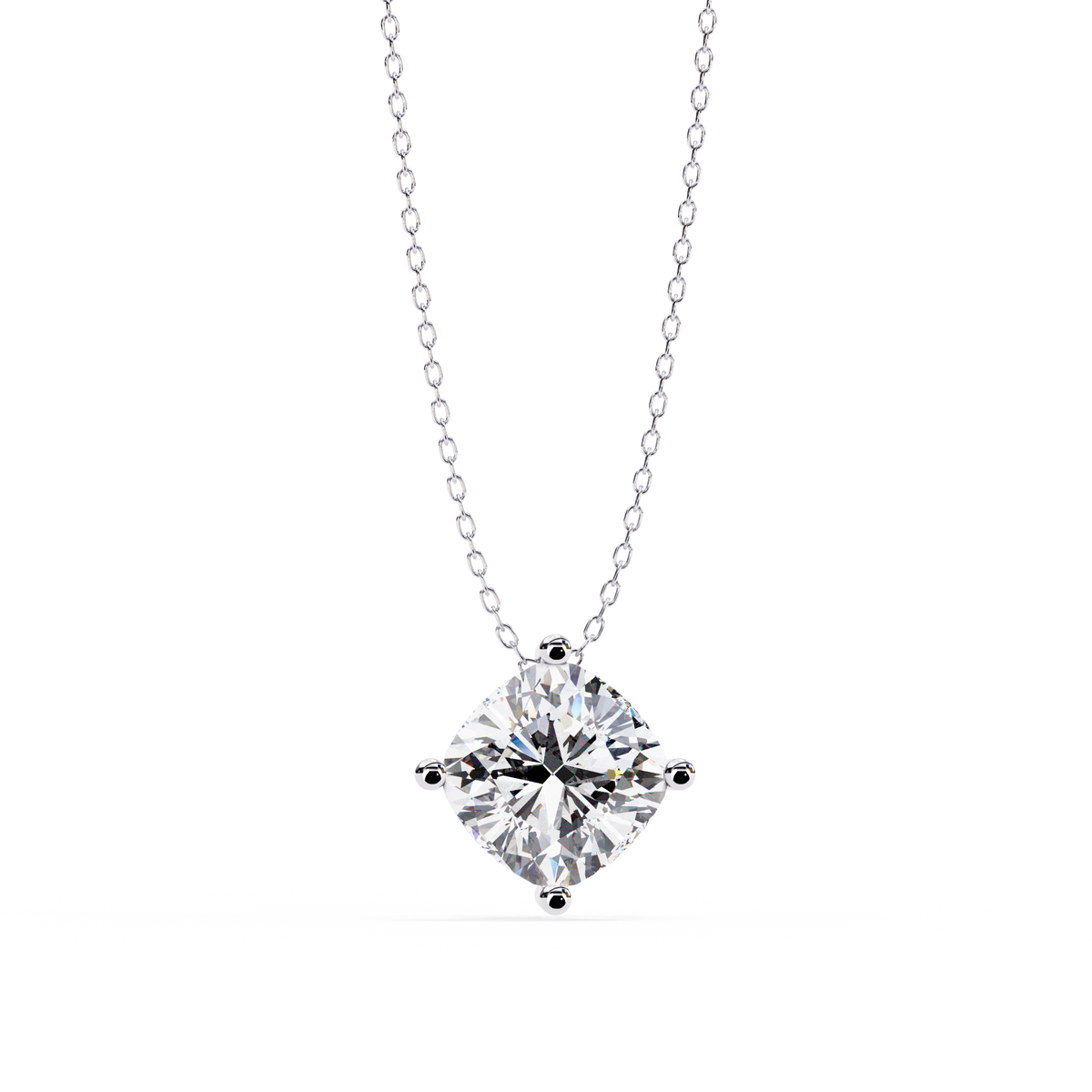14K White Gold IGI Certified Cushion Cut Diamond Solitaire Pendant – D-E Color, VVS–VS Clarity, Pass Through Design