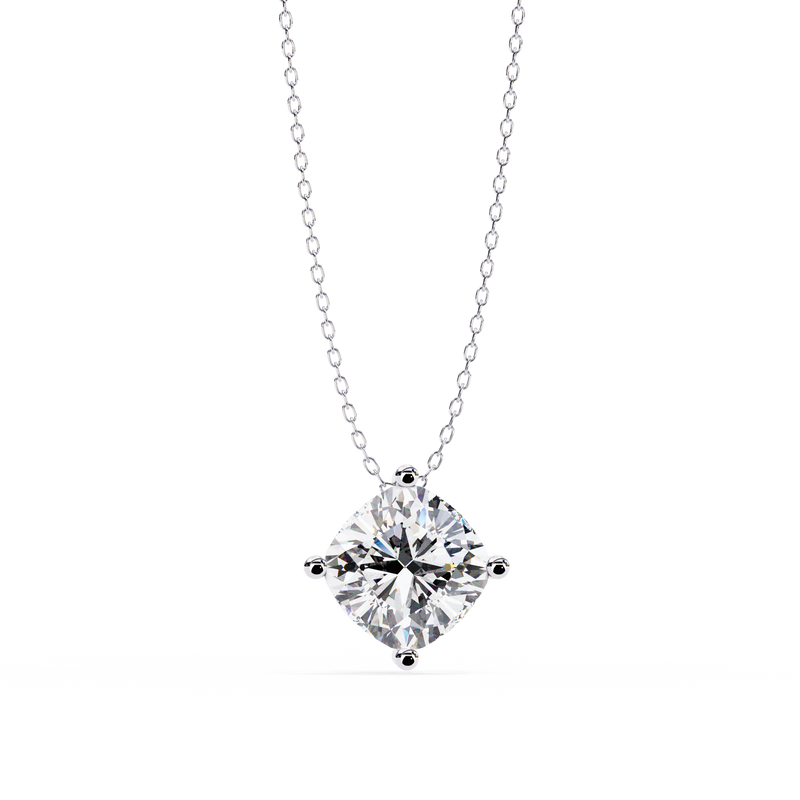 14K White Gold IGI Certified Cushion Cut Diamond Solitaire Pendant – D-E Color, VVS–VS Clarity, Pass Through Design