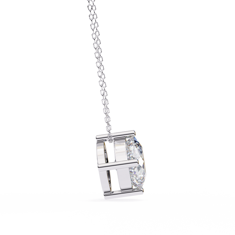 14K White Gold IGI Certified Cushion Cut Diamond Solitaire Pendant – D-E Color, VVS–VS Clarity, Pass Through Design