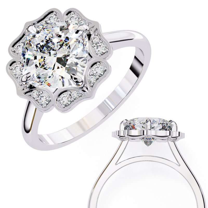 14k IGI certified cushion ring with E-F color VVS-VS clarity diamonds 115