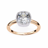 14K Gold Lab Grown Diamond Cushion Bezel Engagement Ring, E–F Color, VVS–VS Clarity