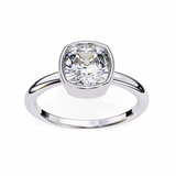 14K Gold Lab Grown Diamond Cushion Bezel Engagement Ring, E–F Color, VVS–VS Clarity