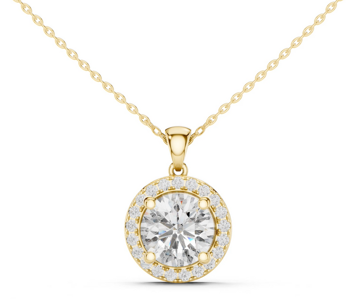 14K Lab Grown Round Halo Necklace Pendant, E-F Color, VVS-VS Clarity
