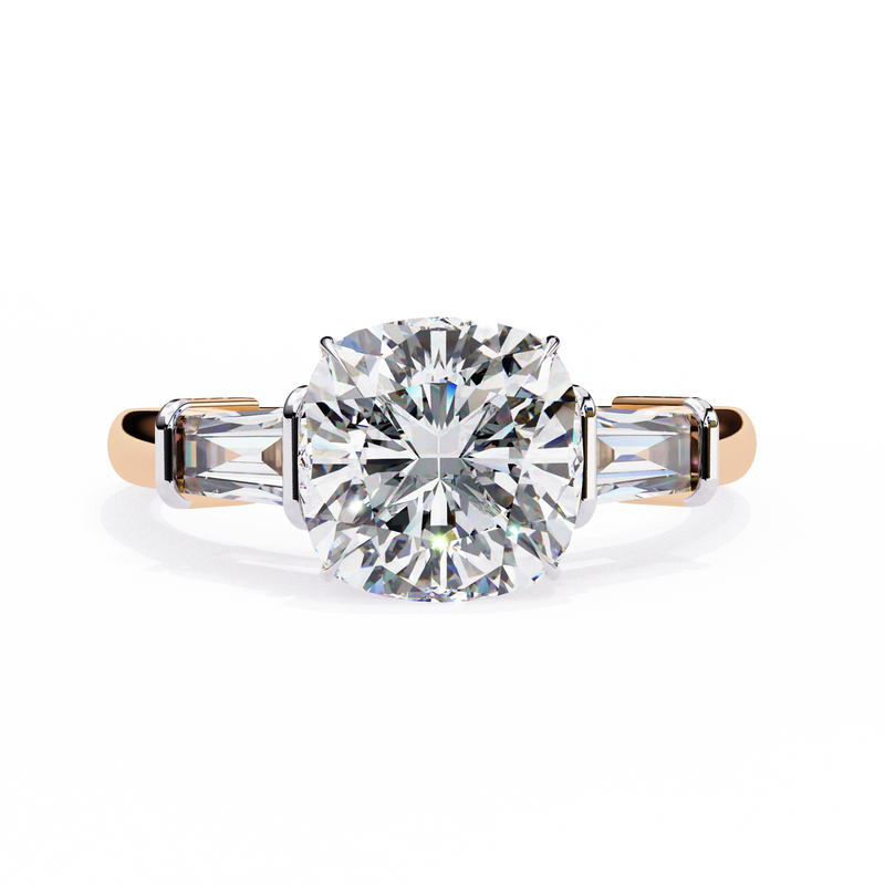 14K Gold Lab Grown Diamond Three Stone Cushion Engagement Ring, E–F Color, VVS–VS Clarity