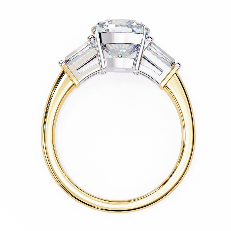 14K Gold Lab Grown Diamond Three Stone Cushion Engagement Ring, E–F Color, VVS–VS Clarity