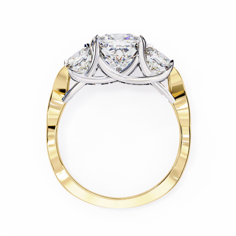 14K Gold Lab Grown Diamond Three Stone Cushion Engagement Ring, E–F Color, VVS–VS Clarity