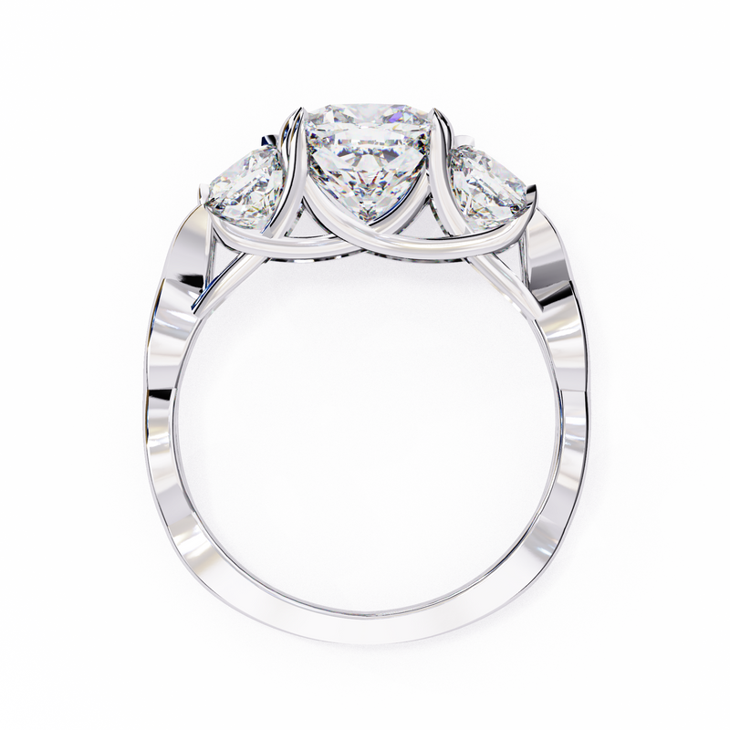 14K Gold Lab Grown Diamond Three Stone Cushion Engagement Ring, E–F Color, VVS–VS Clarity