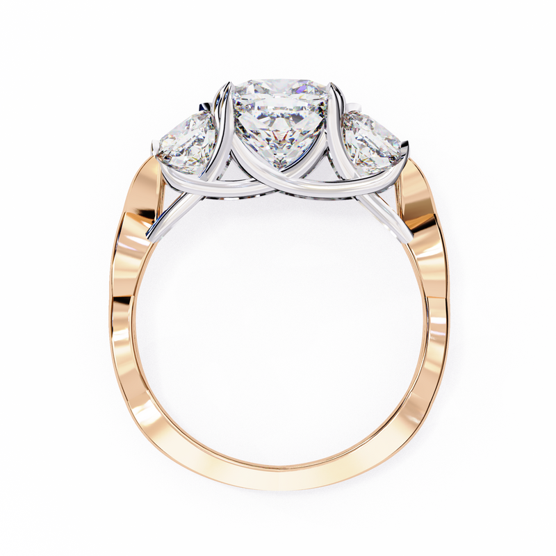 14K Gold Lab Grown Diamond Three Stone Cushion Engagement Ring, E–F Color, VVS–VS Clarity