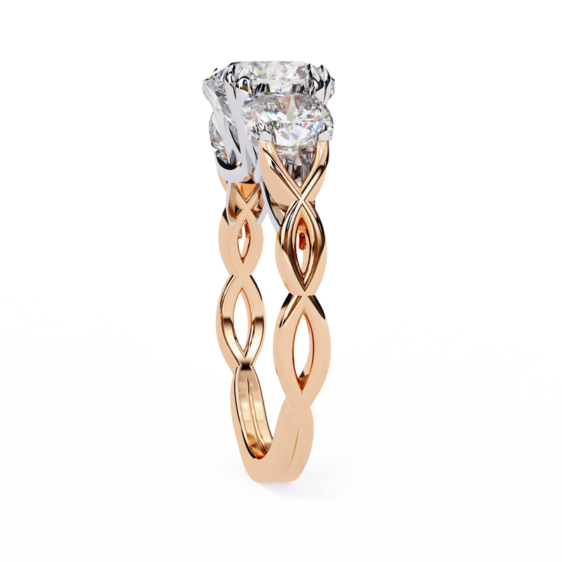 14K Gold Lab Grown Diamond Three Stone Cushion Engagement Ring, E–F Color, VVS–VS Clarity