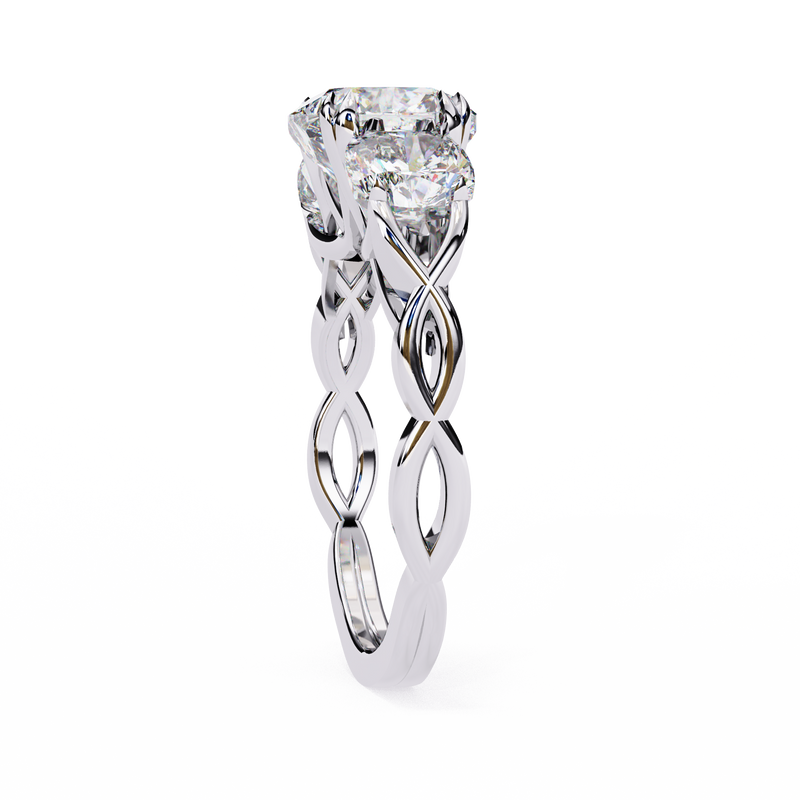 14K Gold Lab Grown Diamond Three Stone Cushion Engagement Ring, E–F Color, VVS–VS Clarity