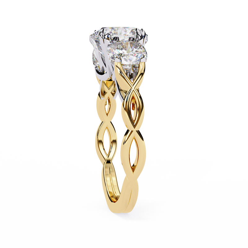 14K Gold Lab Grown Diamond Three Stone Cushion Engagement Ring, E–F Color, VVS–VS Clarity