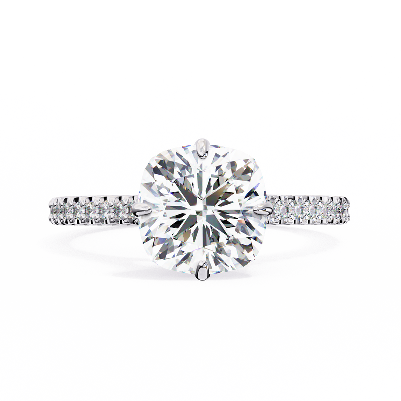 14K Lab Grown Diamond Cushion Hidden Halo Engagement Ring, E-F Color, VVS-VS Clarity
