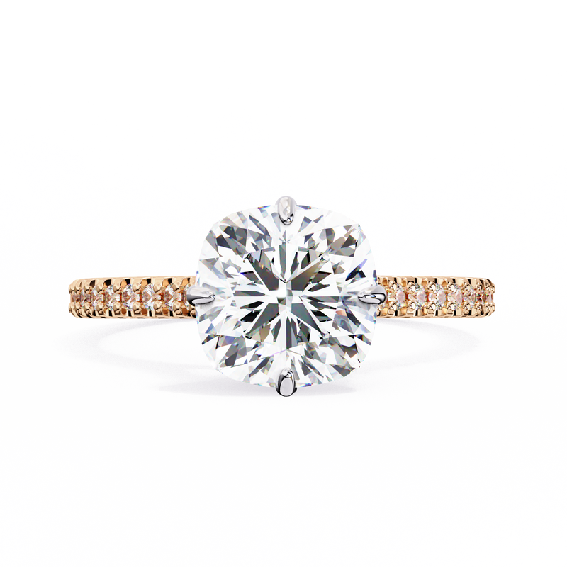 14K Lab Grown Diamond Cushion Hidden Halo Engagement Ring, E-F Color, VVS-VS Clarity