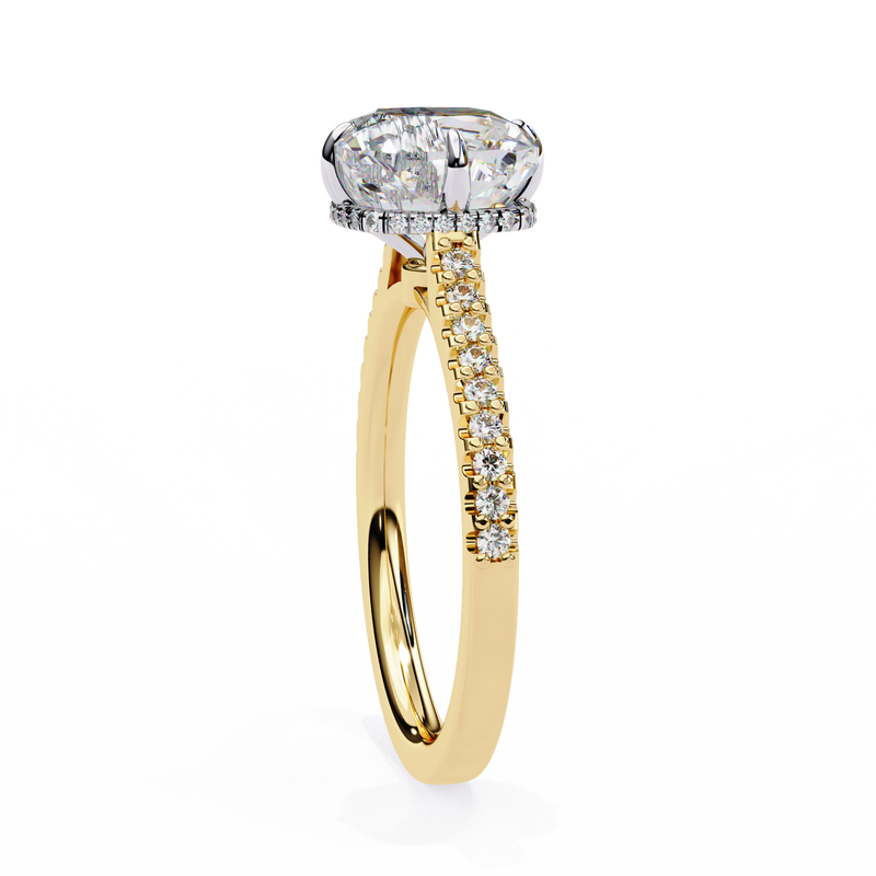 14K Lab Grown Diamond Cushion Hidden Halo Engagement Ring, E-F Color, VVS-VS Clarity
