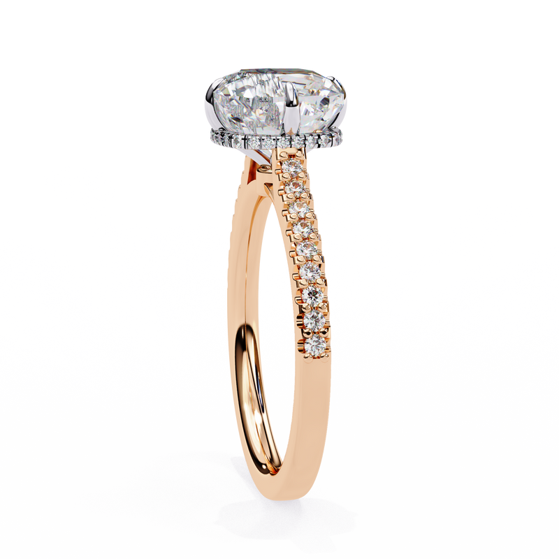 14K Lab Grown Diamond Cushion Hidden Halo Engagement Ring, E-F Color, VVS-VS Clarity