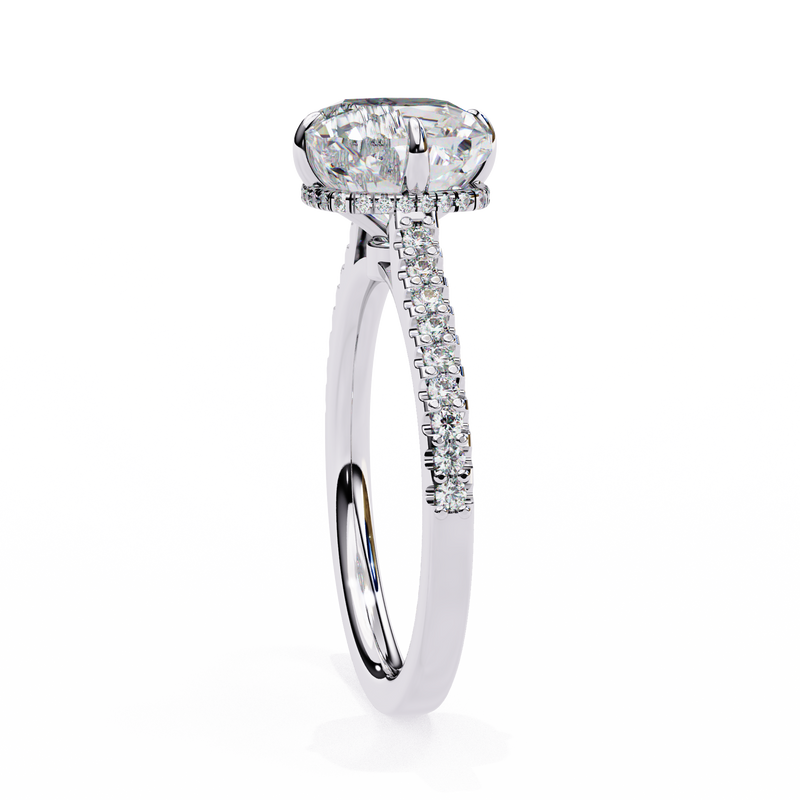 14K Lab Grown Diamond Cushion Hidden Halo Engagement Ring, E-F Color, VVS-VS Clarity