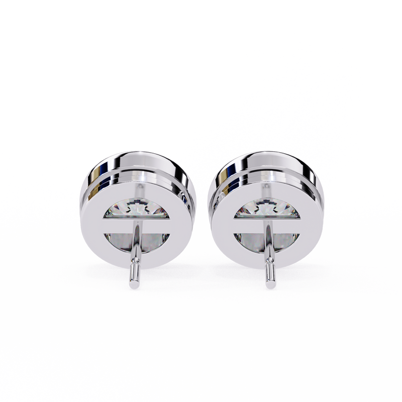 14K White Gold IGI Certified Round Solitaire Stud Earrings, Bezel, D-E Color, VVS/VS Clarity