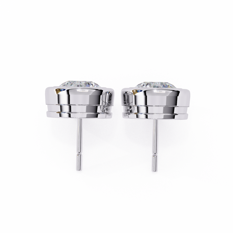 14K White Gold IGI Certified Round Solitaire Stud Earrings, Bezel, D-E Color, VVS/VS Clarity