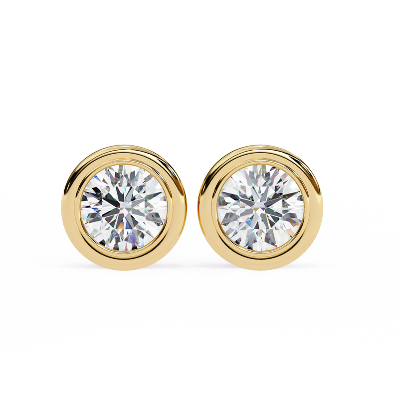 14K White Gold IGI Certified Round Solitaire Stud Earrings, Bezel, D-E Color, VVS/VS Clarity