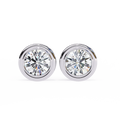 14K White Gold IGI Certified Round Solitaire Stud Earrings, Bezel, D-E Color, VVS/VS Clarity