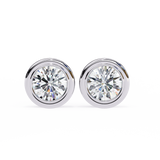 14K White Gold IGI Certified Round Solitaire Stud Earrings, Bezel, D-E Color, VVS/VS Clarity